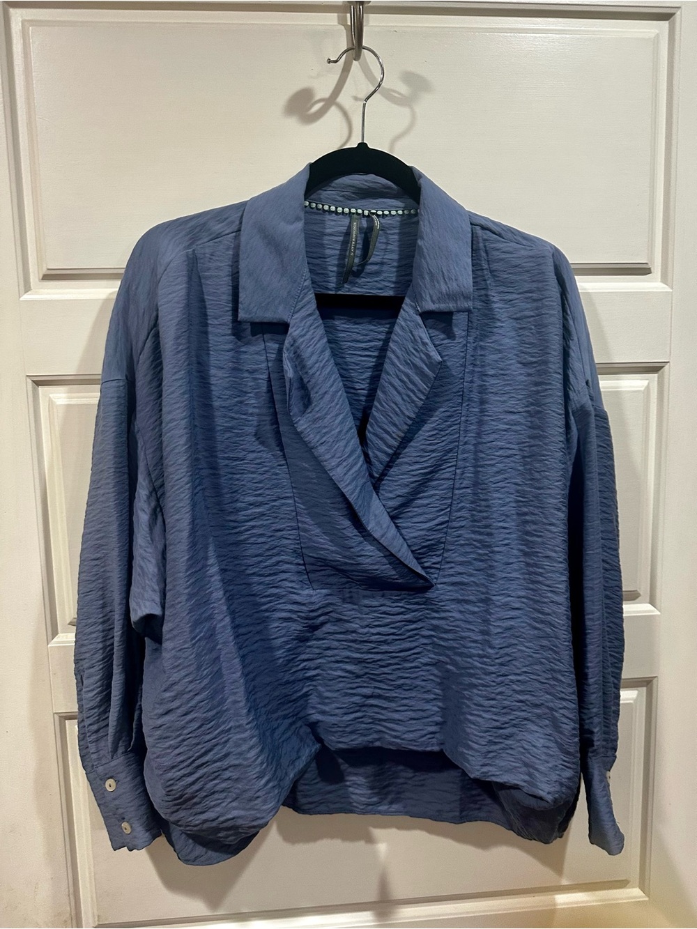 Anthropologie Textured Slate Blue V-Neck Blouse